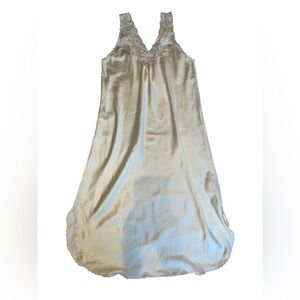 vintage white long satin slip dress with pink and white lace detailing